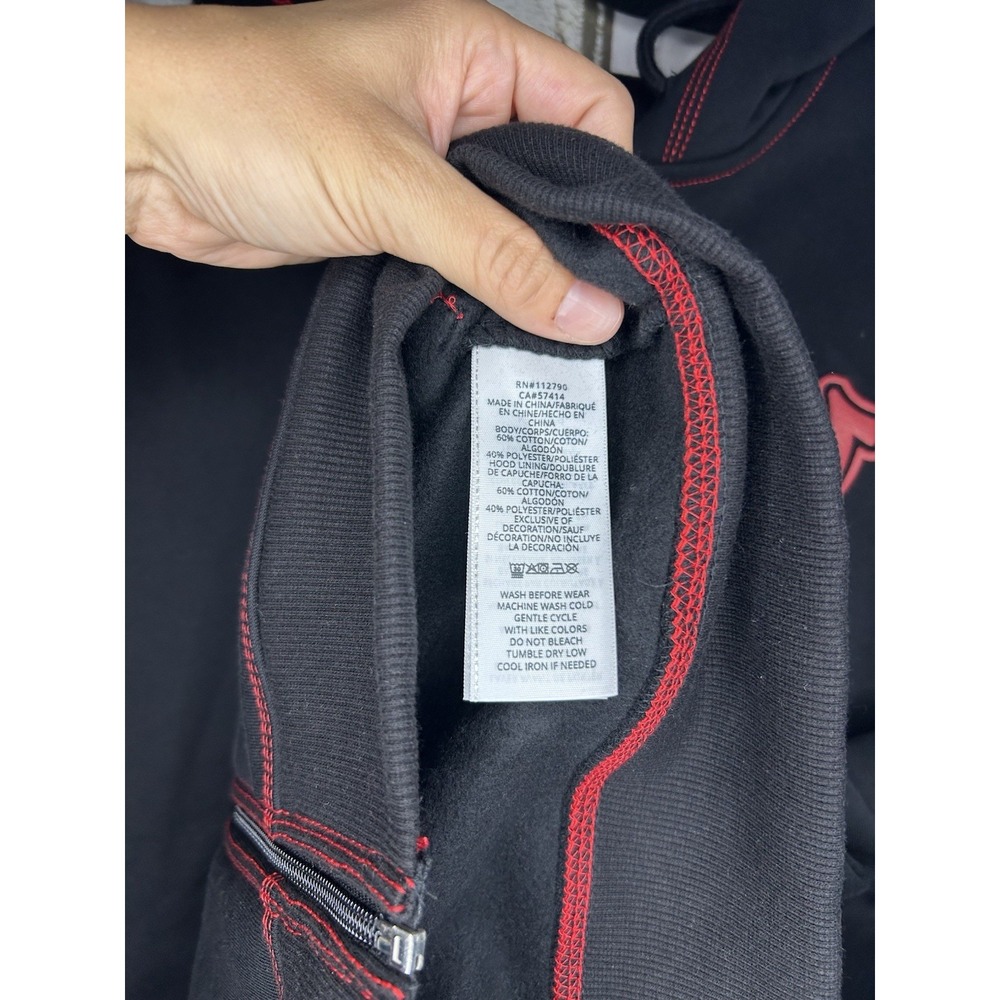 NWT True Religion Full Buddha Zip Hoodie Triple Stitch Black Red Thread Sz L - Picture 4 of 5